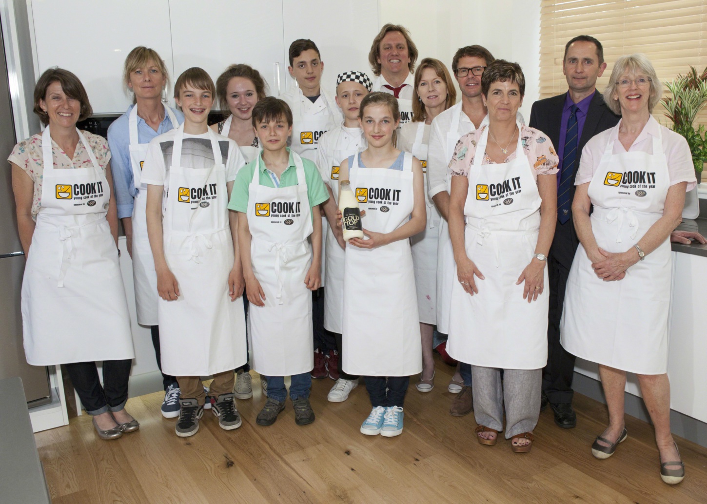 The 2013 Cook It finalists, organisers, judges and sponsors. Left to right: Jayne Cross (organiser), Nicola Graimes (organiser), Ben Scott (winner), Natalie Miron (finalist), Angus Bruce-Gardyne (finalist), Zach Field (winner), Troy Gardiner-Playford (finalist), Bethany Owen (finalist), Alex Mackay (judge), Annie Bell (judge), Stefan Gates (judge), Kate Morris (organiser), Andrew Payling of Quality Milk Producers and Jane Suthering (President of the Guild of Food Writers).